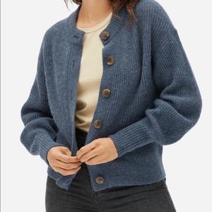 Everlane The Cropped Ribbed Alpaca Cardigan Blue Sweater Size S